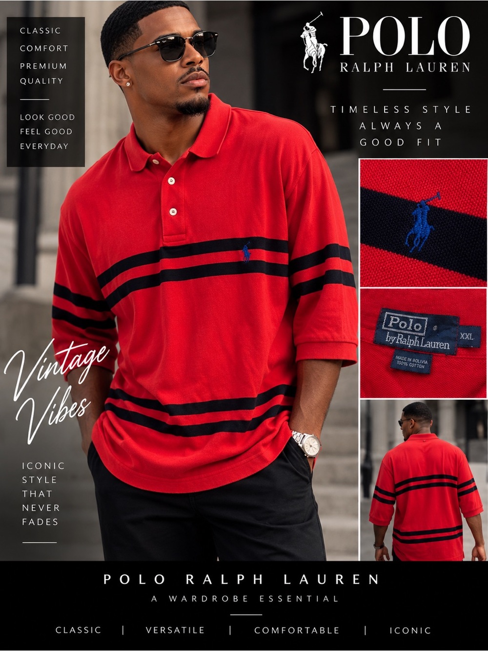 Polo by Ralph Lauren Men’s Red Striped Polo Shirt size XXL